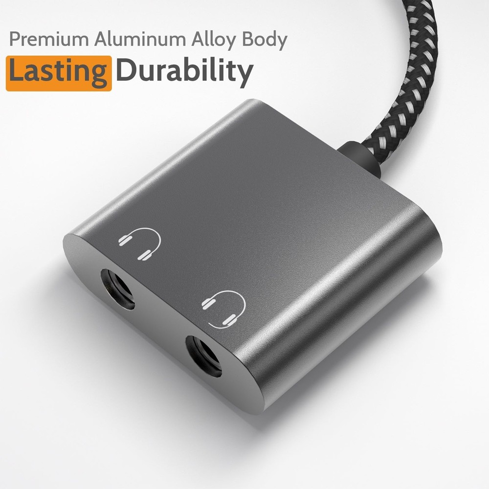 Cubilux USB C Double Headphone Splitter, 2-Way, C, Grey