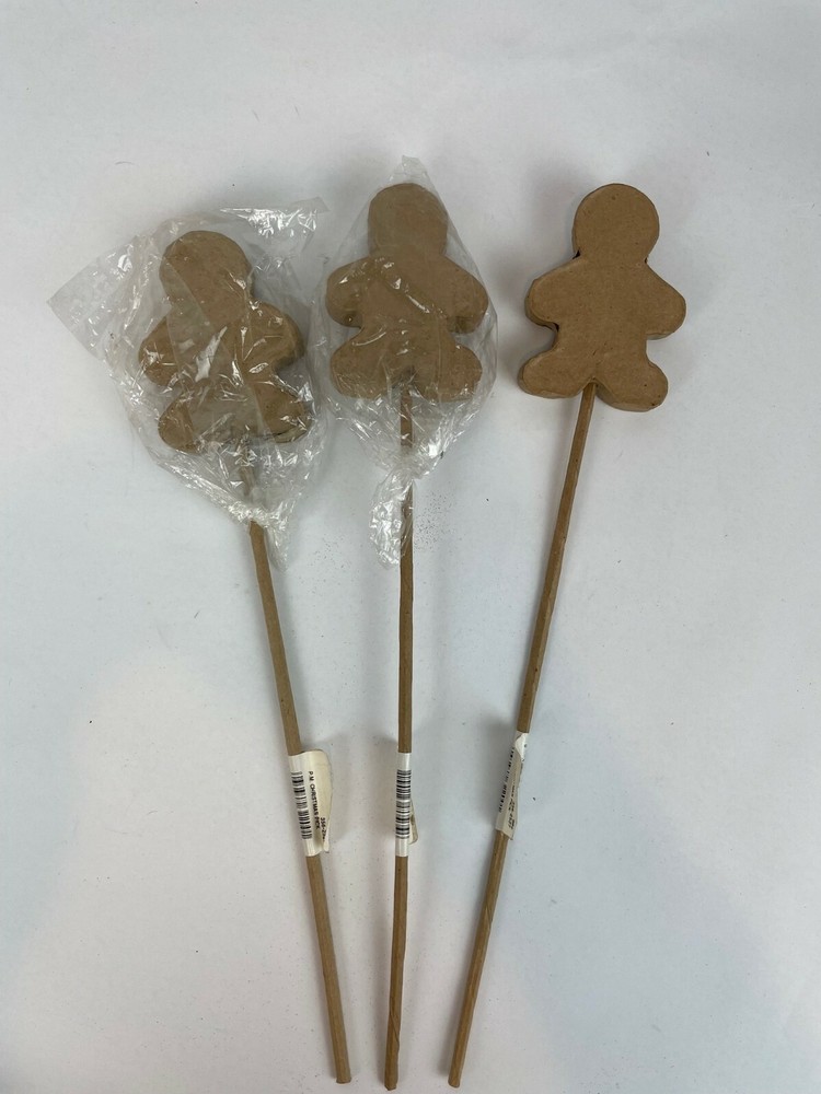 3 Paper Mache Unfinished Unpainted Gingerbread Picks
