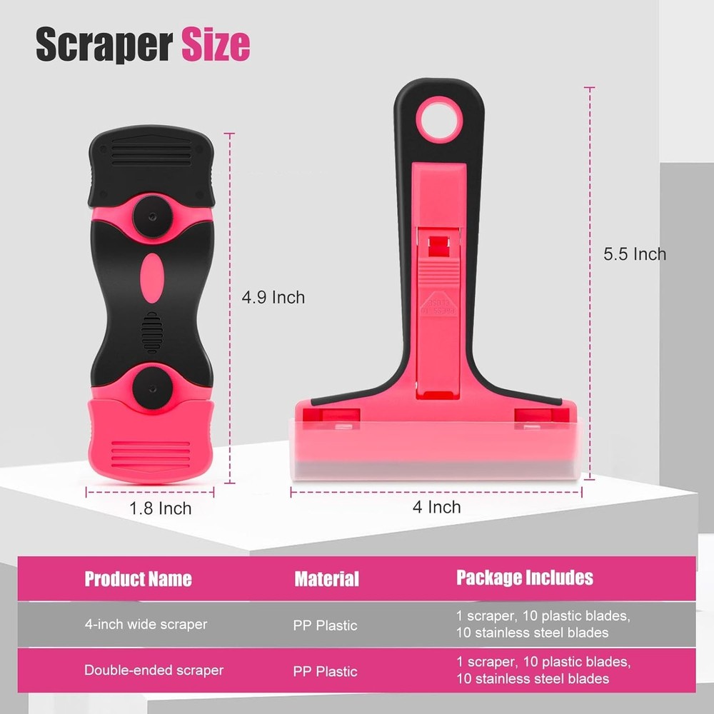 THINKLEARN Razor Blade Scraper Tool, 2Pcs Pink Razor Scraper with 40Pcs Replacem