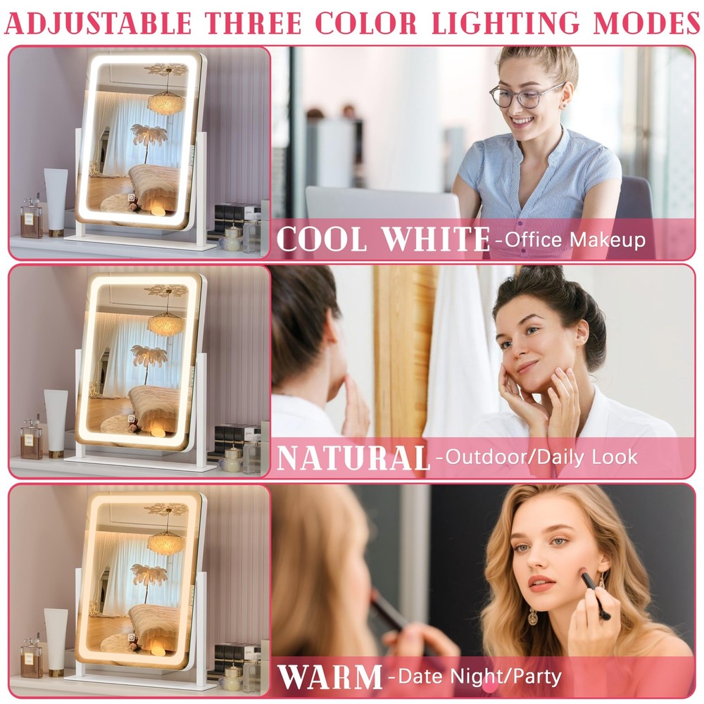 Vanity Mirror with Lights, 12.6"×15" LED Makeup Mirror, Lighted Makeup Mirror...