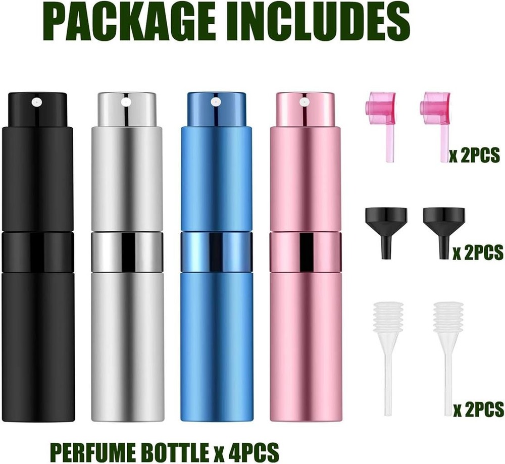 New 4 Pc Mini Refillable Atomizer Perfume Bottles 8ML - NWT