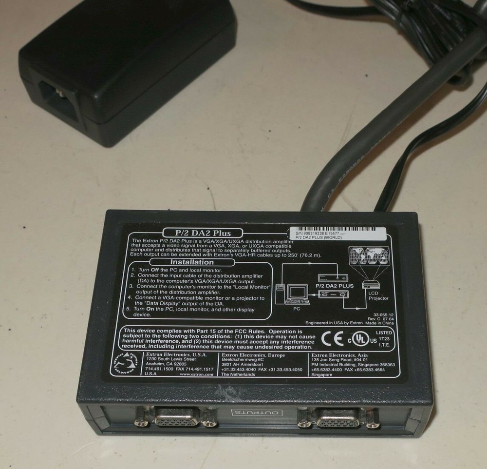 Extron P/2 DA2 Plus VGA Distribution Amplifier w Power Adapter