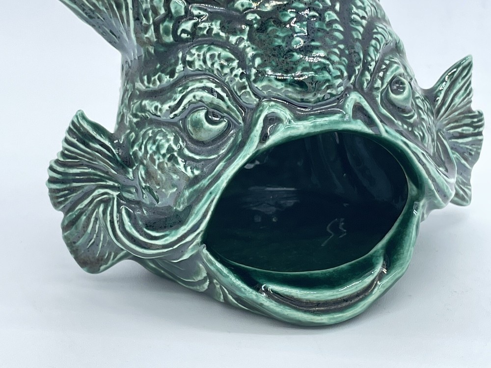 Ceramic Chimenea Fish Incense Ashtray Decor Unusual Green