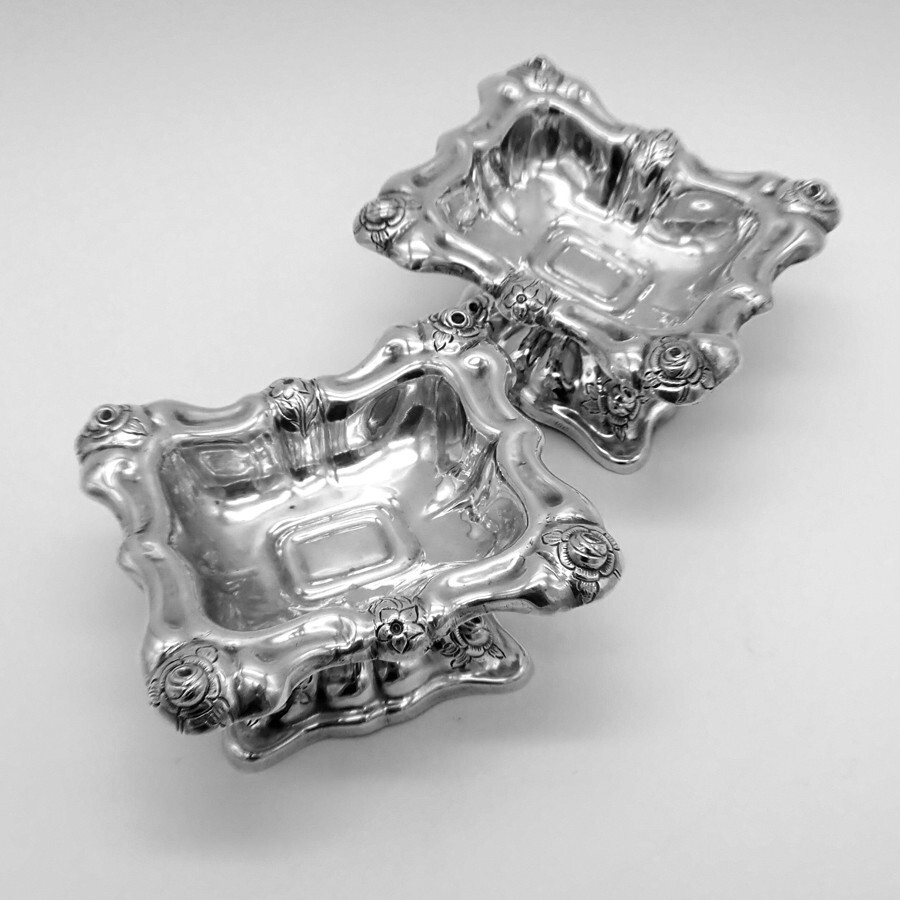 Austrian Footed Open Salts Pair 13 Loth 812 Silver 1850s