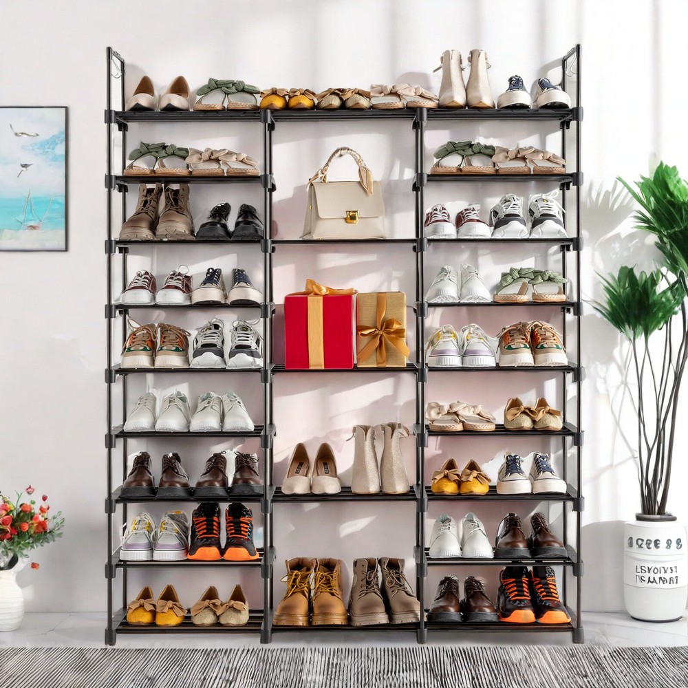 Black Modern Adjustable 9 Tiers Medium Shoe Rack,Stackable Assembly Shoe Shelves