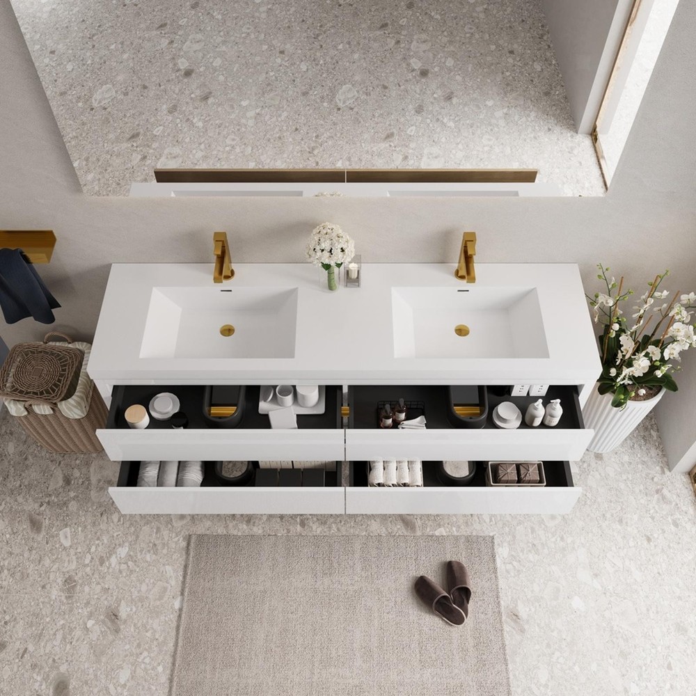 Modern 72" Floating Bathroom Vanity with Premium Stone Resin Countertop & Ample
