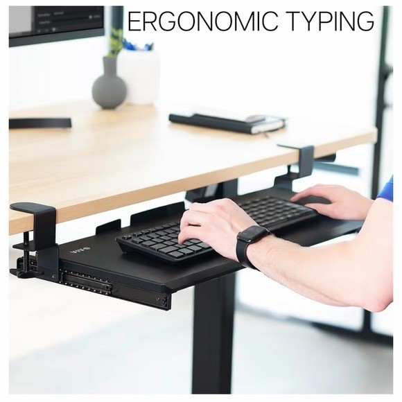 Large Keyboard Tray Under Desk Pull Out w Extra Sturdy C Clamp Mount System