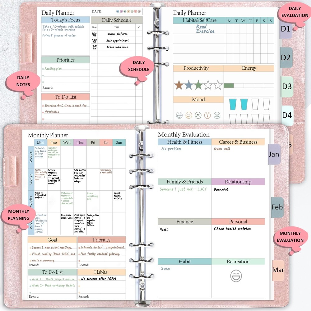 ADHD A5 Planner Refill Pages Inserts Daily Weekly A5-6 Hole, white