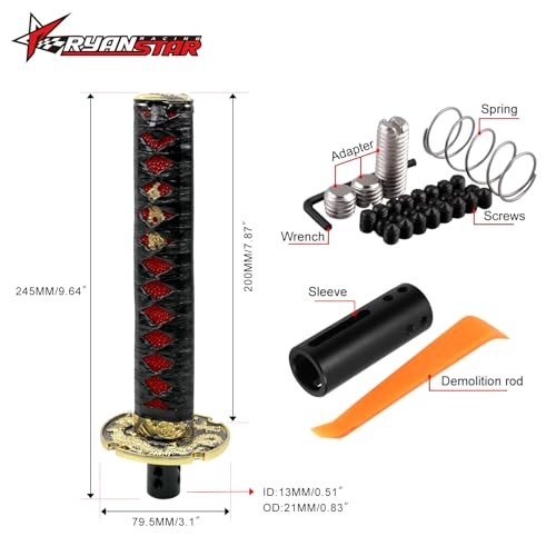 RYANSTAR Samurai Sword Automatic Shift Knob & 155MM (With Cover) Black/Red