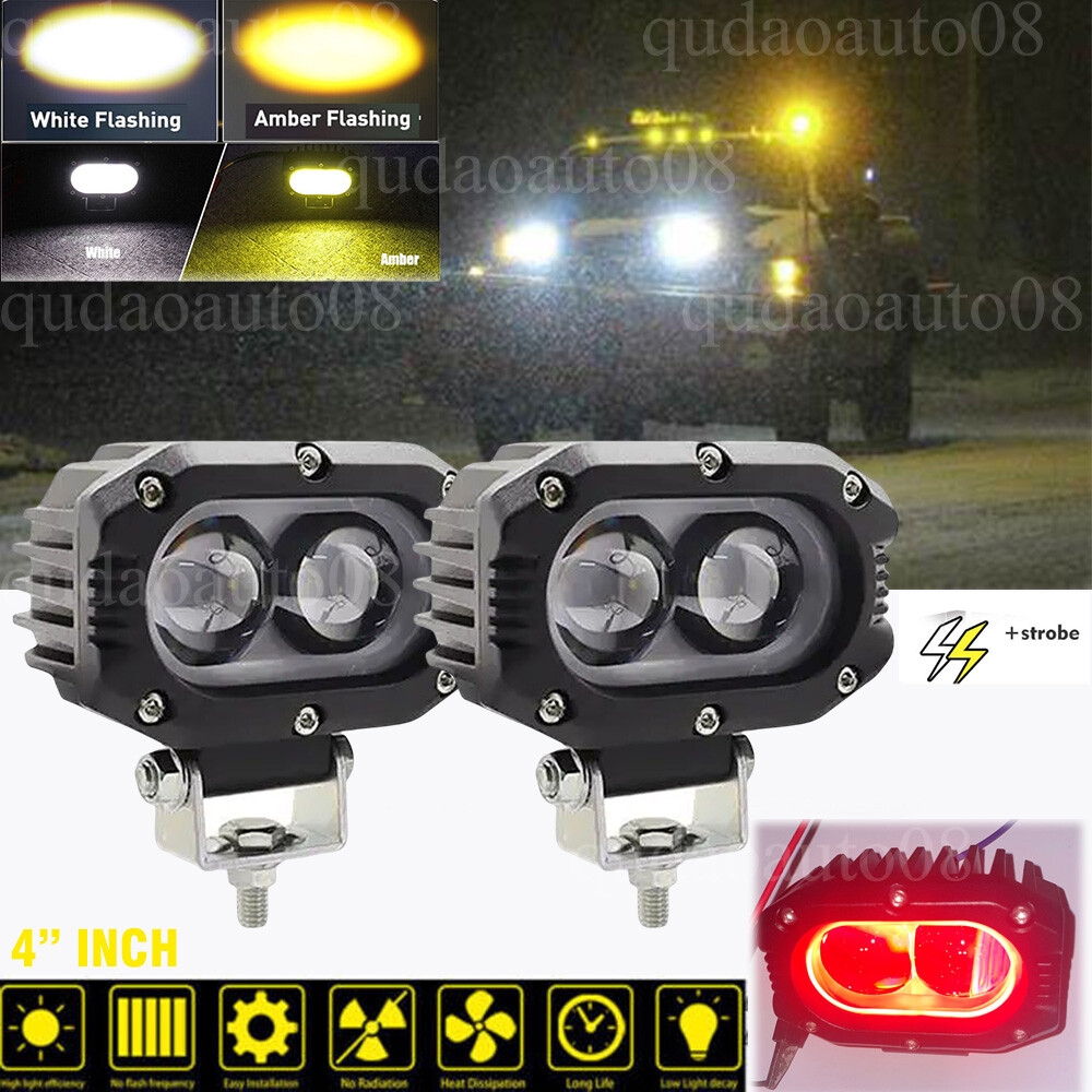 2x DUAL COLOR DITCH LIGHT PODS SIDE STROBE AMBER fit Snow Plow Warning Lights