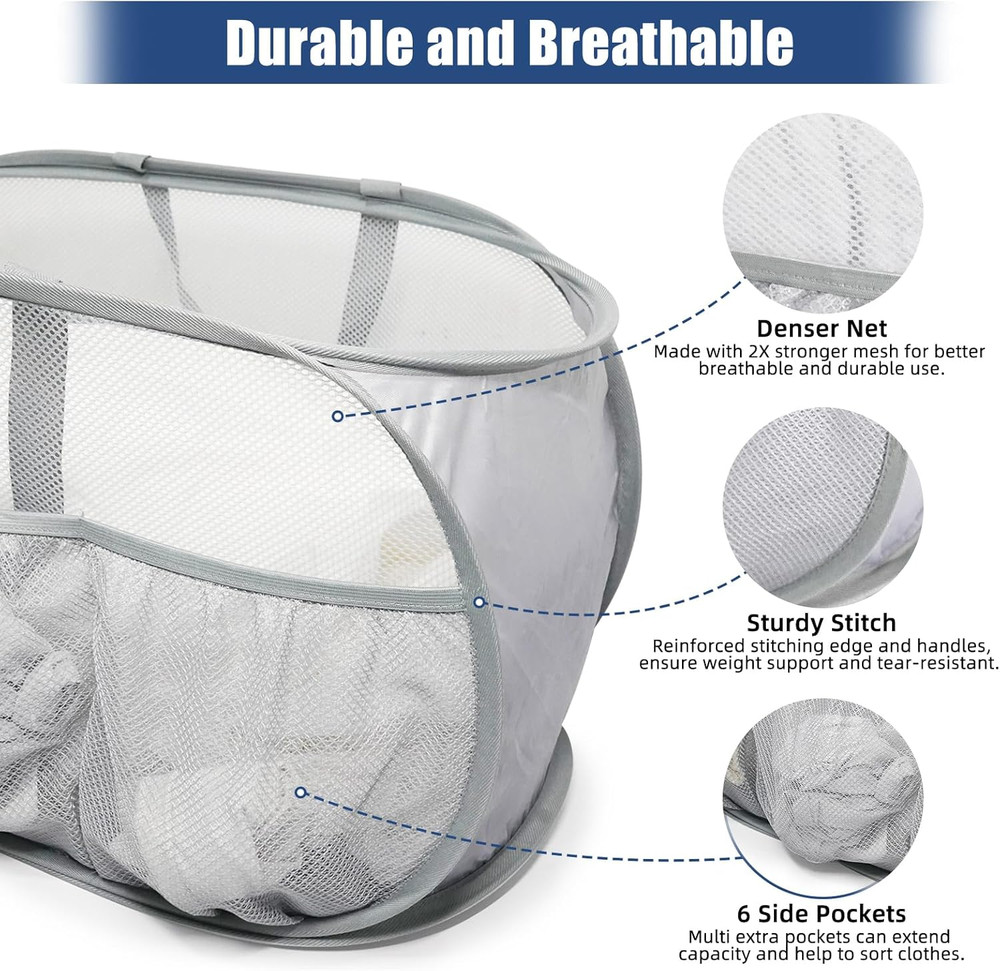 Collapsible Laundry Baskets, Upgrade Pop Up Laundry Hamper with Convenient Ba...