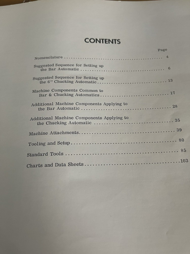 Warner Swasey Multiple Spindle Automatics Operating Instructions Manual