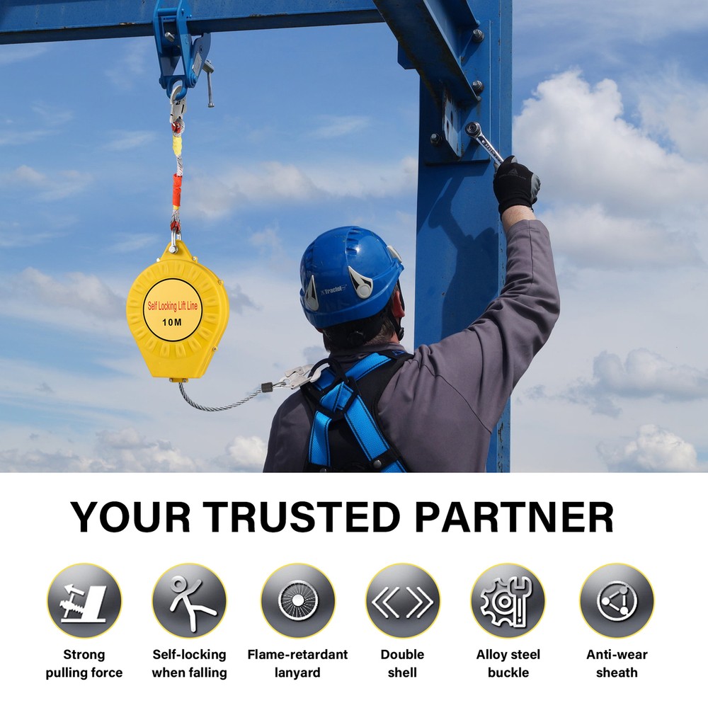 Fall Protection Self-Retracting Lifeline Lanyard 32FT W/Locking Hook Fall Arrest