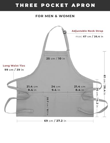 Unisex Three Pocket Apron One Size Grey