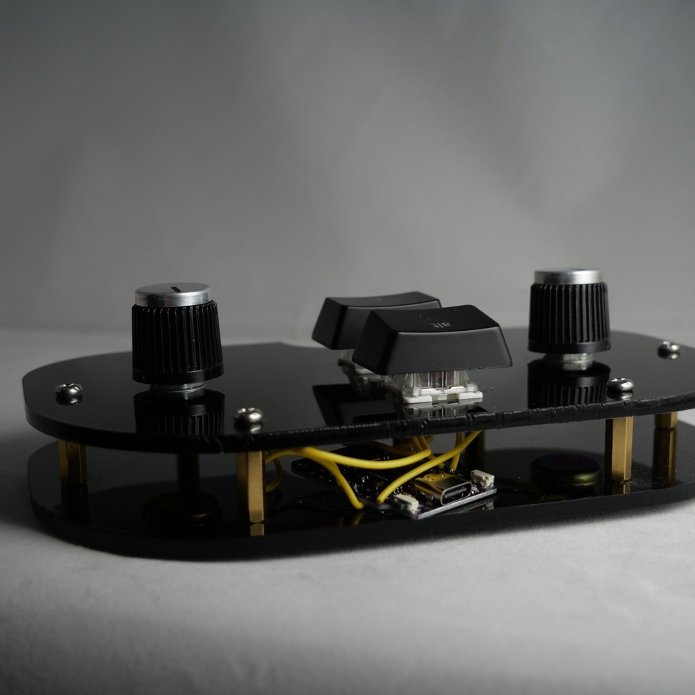 Black Acrylic Midi Controller with 2 Note Buttons and 2 Potentiometer Knobs