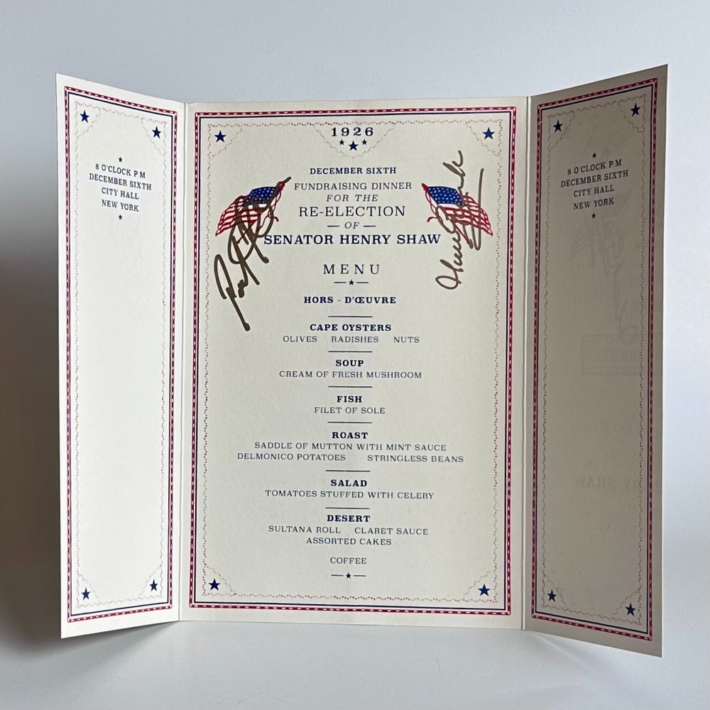 Fantastic Beasts - Henry Shaw Campaign Dinner Menu - with COA