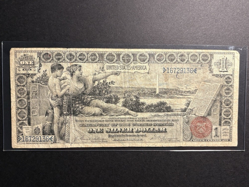 1896 $1 Educational Silver Certificate Note — Circulated