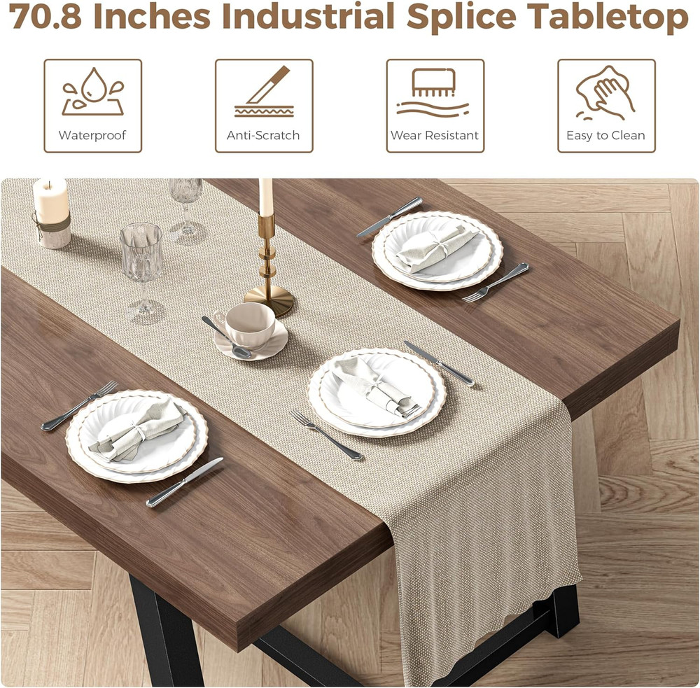 7-Piece Dining Table Set for 6, 71 Inch Rectangular Kitchen Table with 6 Upholst
