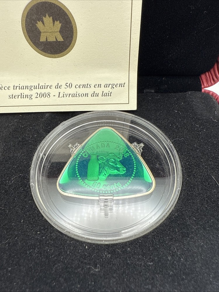 2008 Canada Milk Delivery Fifty Cent Triangular Coin Sterling Silver Proof.