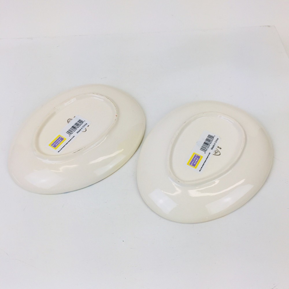 Set/2 STUDIO 33 Egg Shapred Dessert Plates Ceramic Easter Spring New 6.5X5"