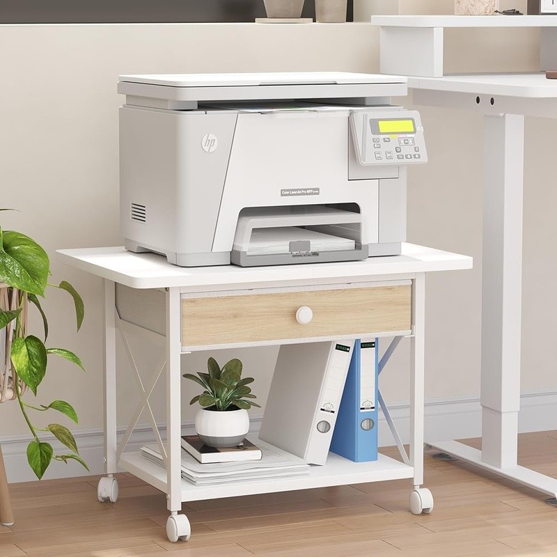 2 Tier Printer Stand W/ Rolling Casters Under Desk Storage Printer & Scanner New