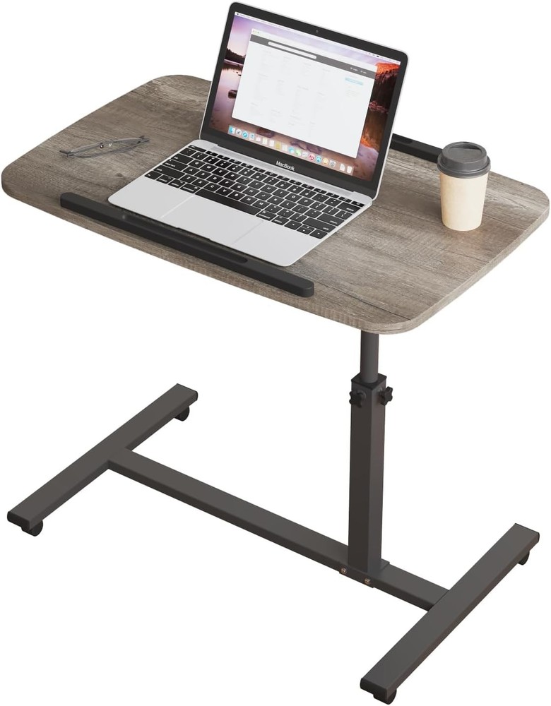 LINGMI Laptop Table Mobile Adjustable Height Portable Desk Notebook Oak Grey