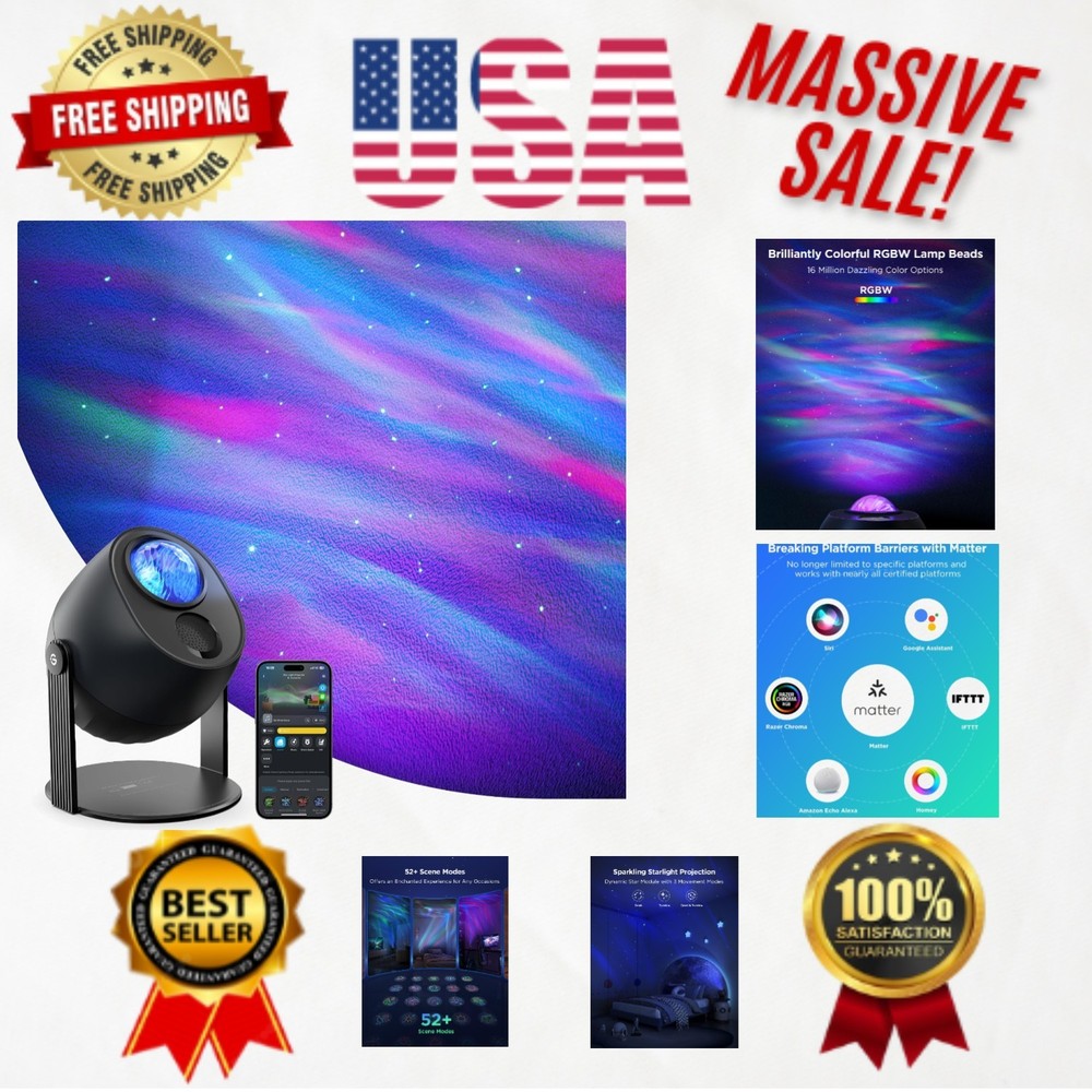 Multicolor Aurora Flow Projector - 3 Wave Effects, Bluetooth & Custom Settings