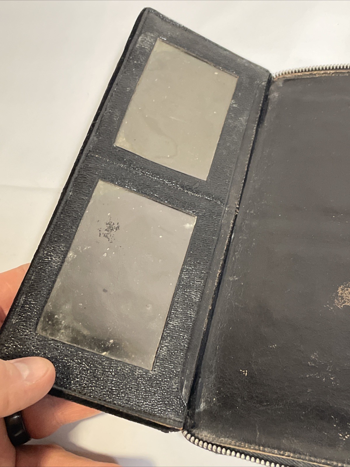 WW2 War Service Record Leather Wallet Diary Document Holder Black Zipper Vtg