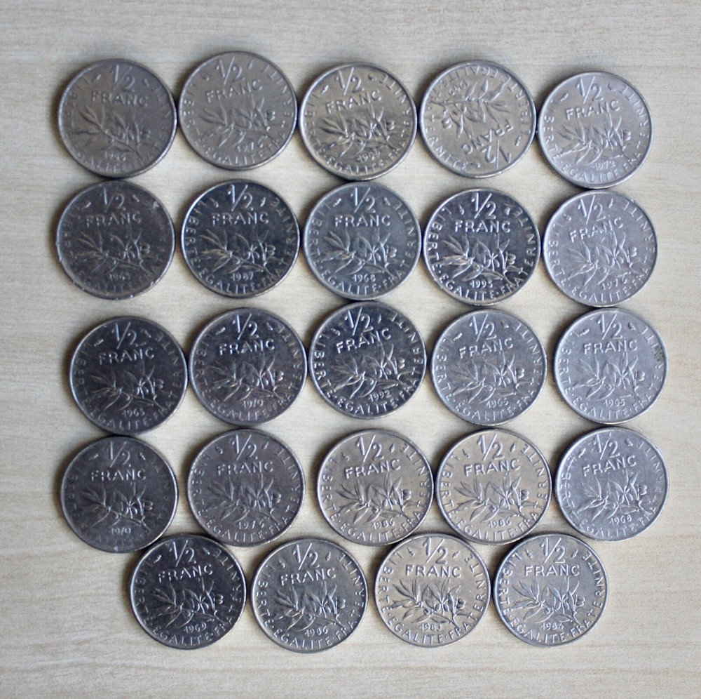 French Coins Pre Euro Half Franc x 24