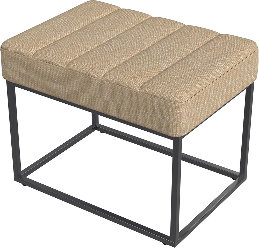 Theodore Channel Tufted Small Ottoman -Light Tan Textured Solid