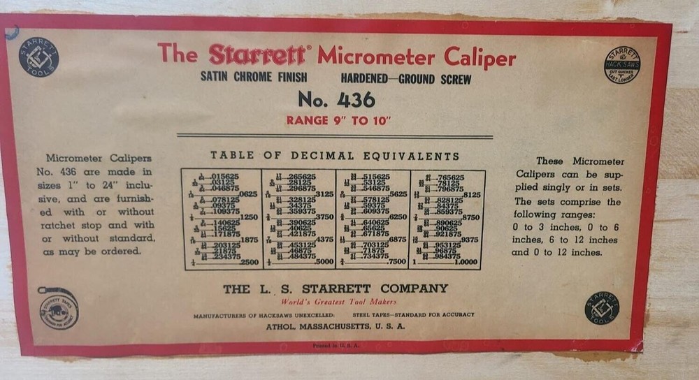 Starrett 9"-10" Outside Micrometer No. 436