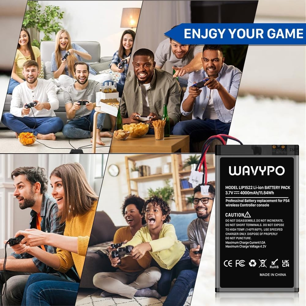 2 Pack 4000Mah PS4 Controller Battery Replacement for PS4/PS4 Slim