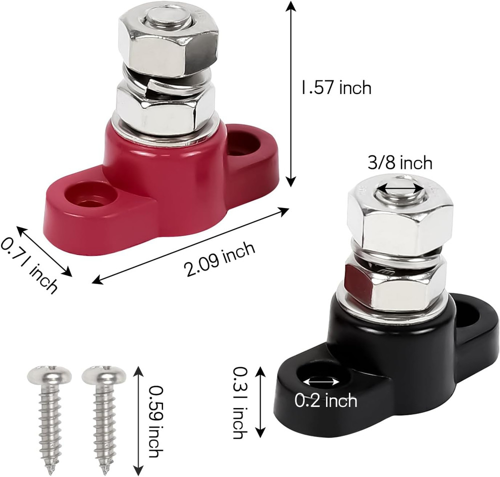2PCS Single Stud Battery Junction Posts Block, 12V 3/8" Insulated Battery Cable