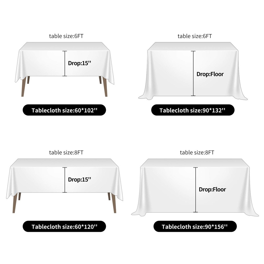 2pack 60x102 Inch Black Rectangular Tablecloth 6 Feet Table Cloth in Polyeste...