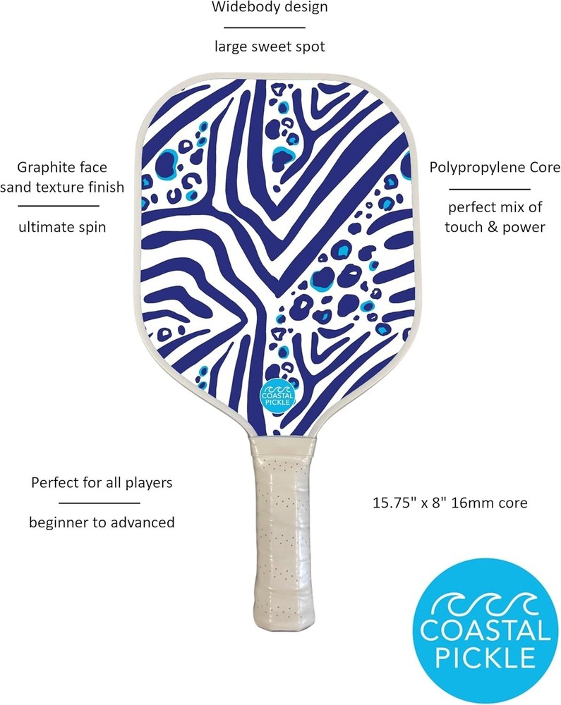 Coastal Pickle Zebra Cat Blue Pickleball Paddle- Polypropylene Core with Texture