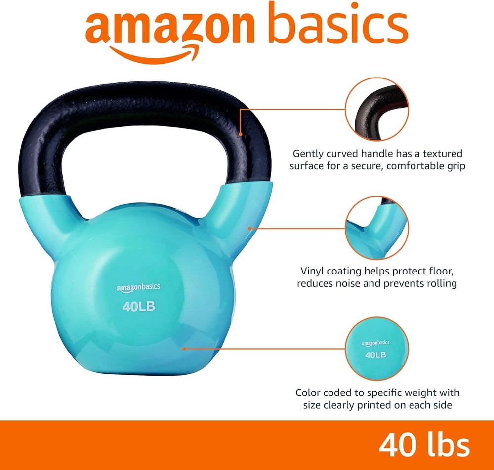 Vinyl Coated Cast Iron Kettlebell, 40 Lbs Amazon Basics, Blue