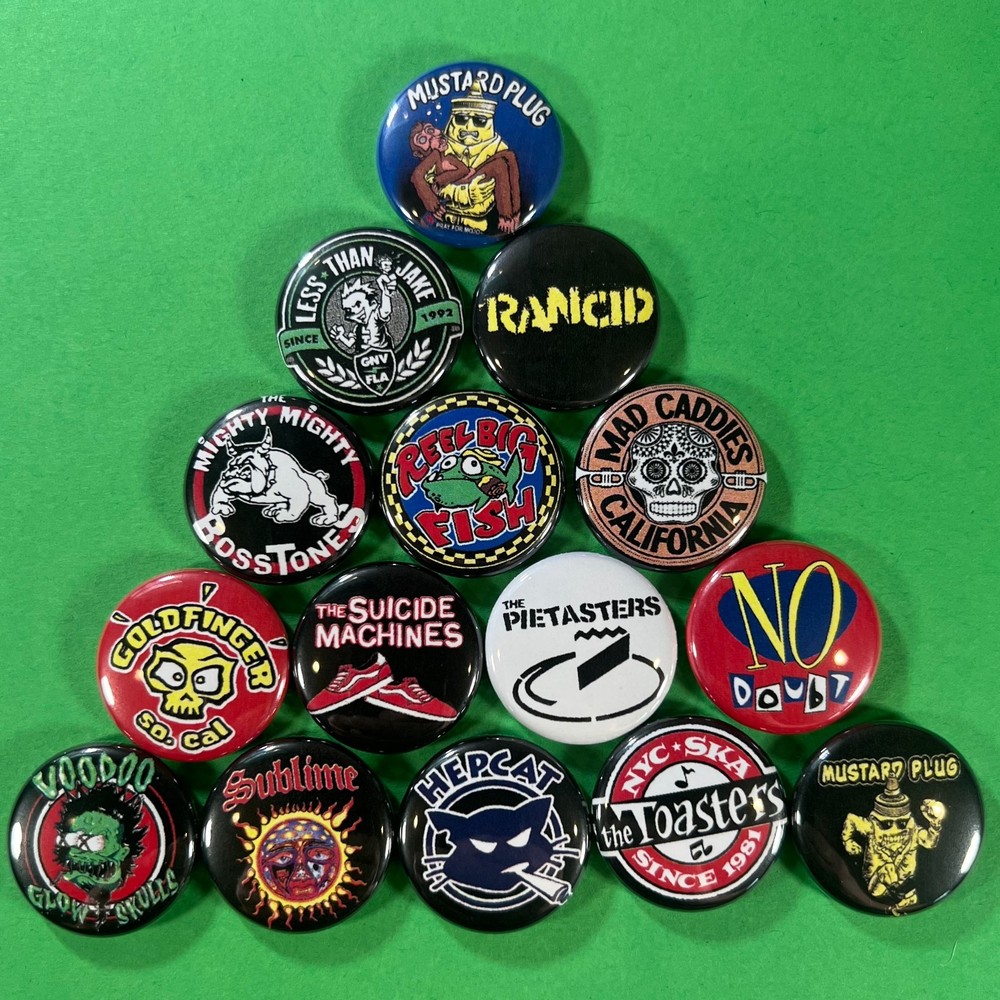 90s Ska Bands 1" Pinback Button Set (Includes all 15) 2nd wave Punk Rock Reggae