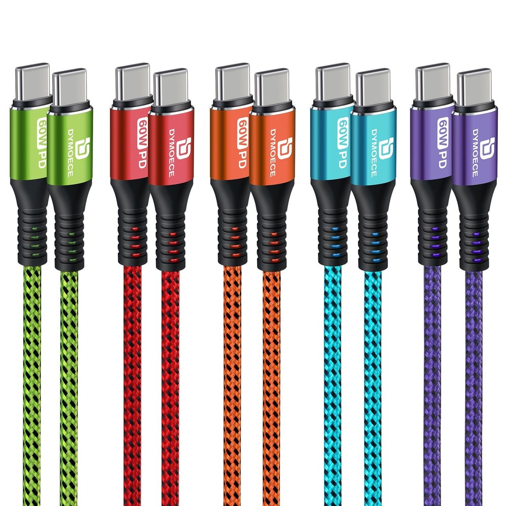 D Dymoece USB C to C Cable,(6ft, 5Pack) 60W/3A Type C Multicolored
