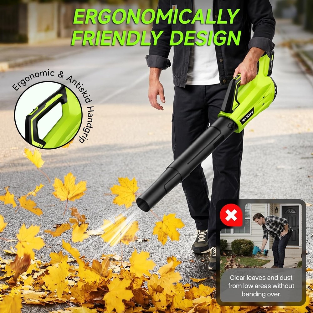 Cordless Leaf Blower 20V with Battery Charger 2 Speed Green