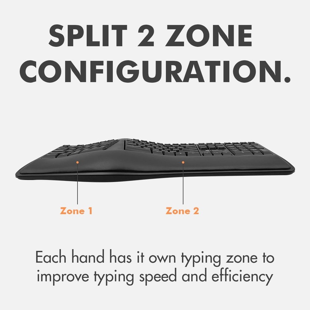 X9 Wireless Ergonomic Keyboard - Split Keyboard with Cushioned Wrist Rest - T...