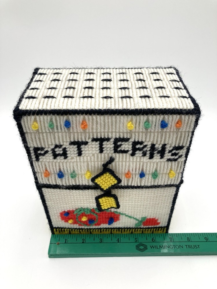 Vtg Sewing Patterns Storage Box OOAK Plastic Canvas
