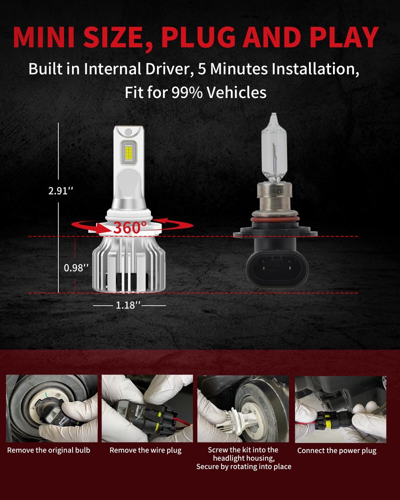 LASFIT 9005/HB3 LED Headlight Bulbs High Beam Conversion Kit White Super Bright