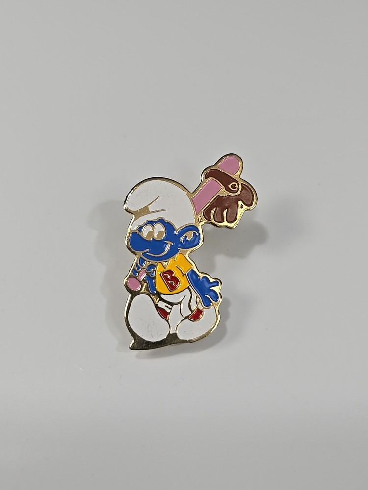 Smurf with Baseball Bat Lapel Pin Cartoon Character