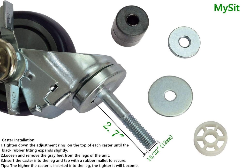 4 Inch Work Table Caster Wheels for Commercial Kitchen Prep Tables, Expanding