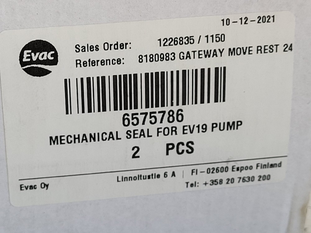Evac Mechanical Seal for EV19 Pumps 6575786