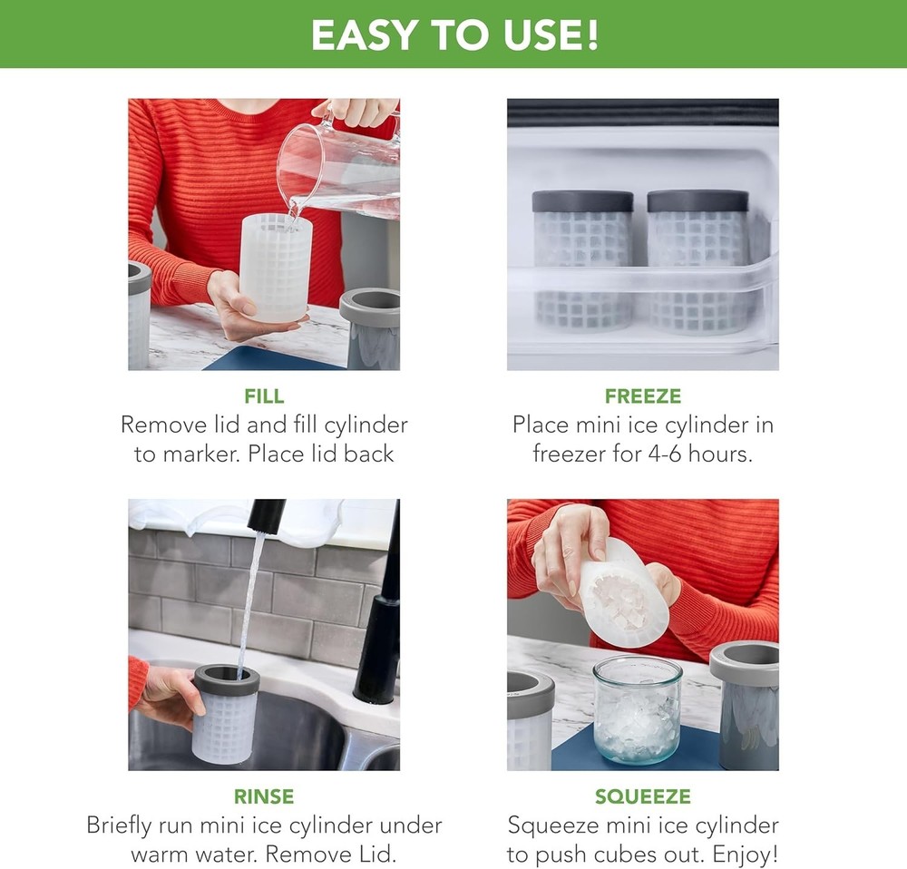 Effortless Ice Production – Squeeze & Release Mini Ice Cylinder Set in Gray
