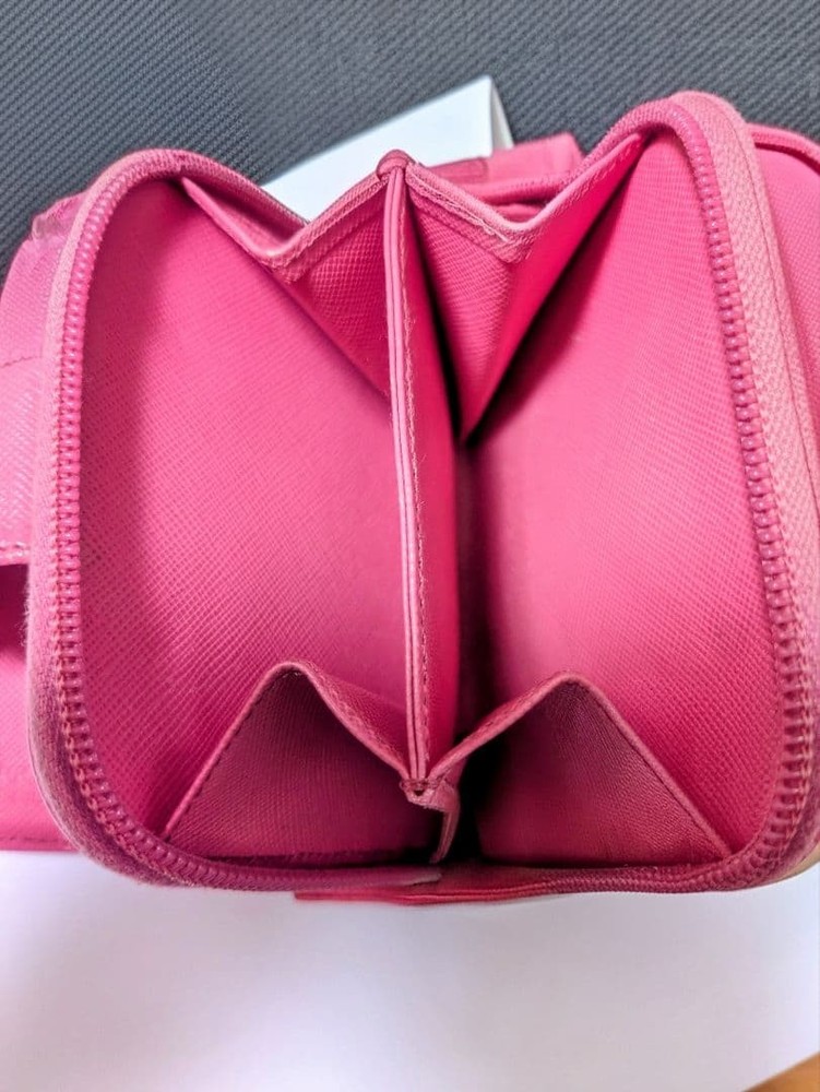 PRADA Pink Logo Button Folding Credit Card excellent gift