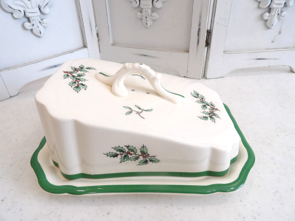Vintage SPODE England~Christmas Tree Cheese Wedge Covered Dish~Mint!