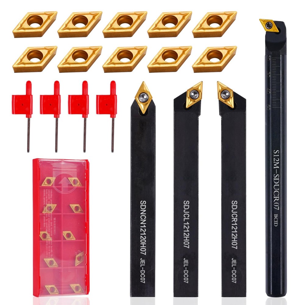 CHAWNIAO Indexable Lathe Turning Tool 4pcs 1/2'' 12mm Shanks+10pcs Inserts