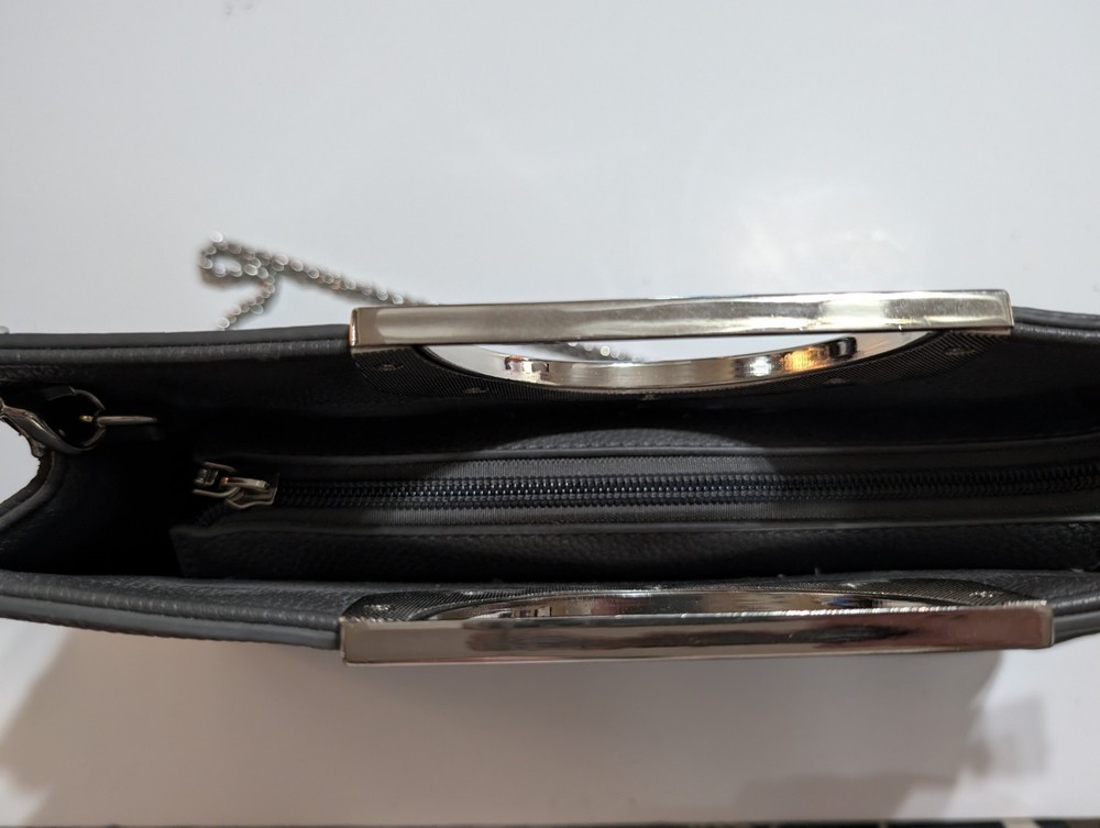 Charming Charlie Medium Grey Zip Closure Removable Chain Strap Purse Clutch